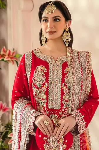 Red faux georgette embroidery pakistani salwar suit