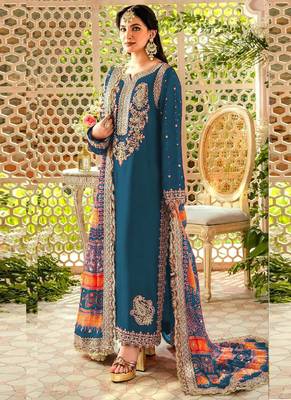 Blue faux georgette embroidery pakistani salwar suit 1