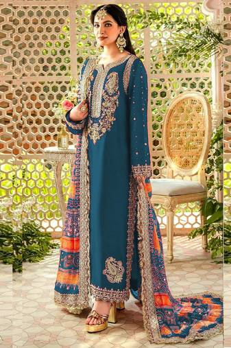 Blue faux georgette embroidery pakistani salwar suit