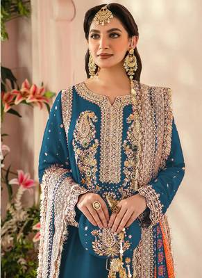 Blue faux georgette embroidery pakistani salwar suit 2