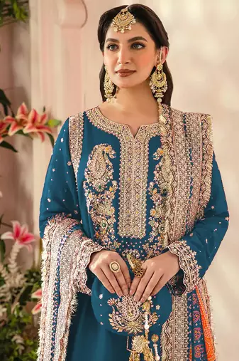 Blue faux georgette embroidery pakistani salwar suit