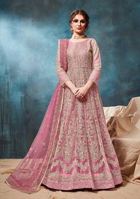 Net embroidered baby pink anarkali dress 1