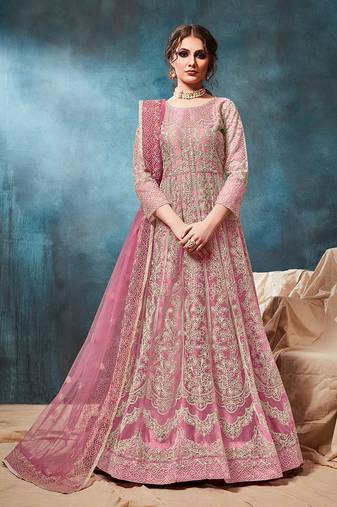 Buy online anarkali dress of baby pink colour by monjolika fashion