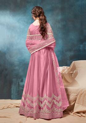 Net embroidered baby pink anarkali dress 2