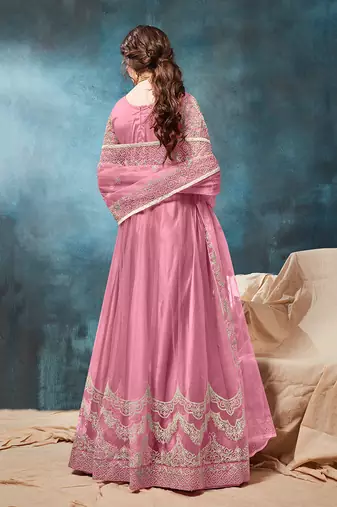 Net embroidered baby pink anarkali dress