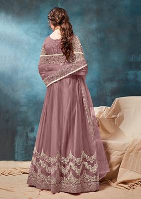 Net embroidered chikoo anarkali dress 2