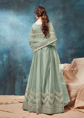 Net embroidered sea green anarkali dress 2