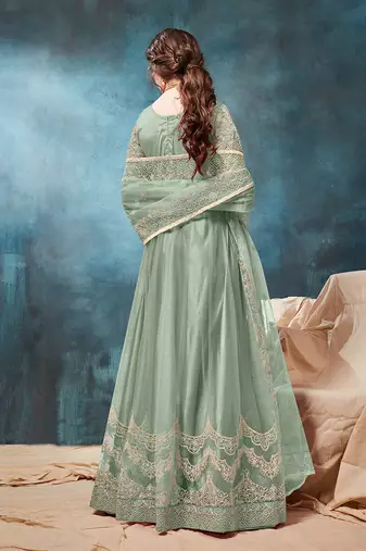 Net embroidered sea green anarkali dress
