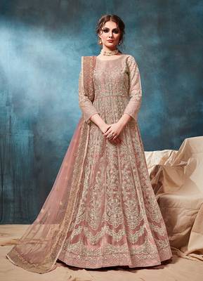 Net embroidered peach anarkali dress 1
