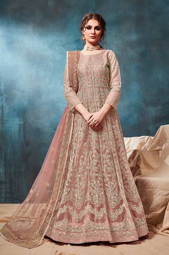 Buy online anarkali dress of peach colour by monjolika fashion