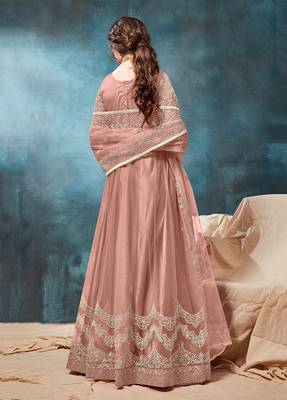 Net embroidered peach anarkali dress 2