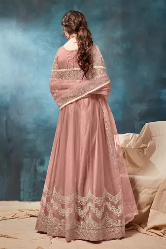 Net embroidered peach anarkali dress