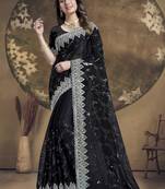 Black Heavy sequin Embroidery Silk Saree