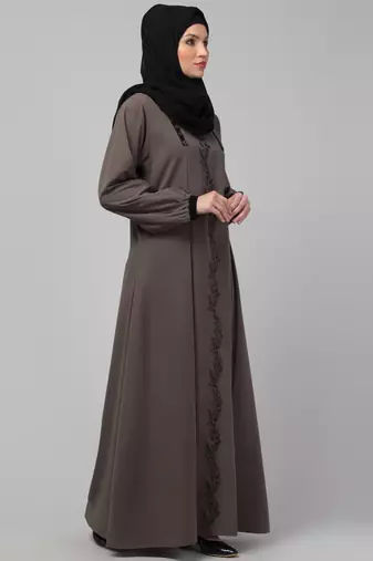 Grey Kashibo Resham Embroidered Burkha