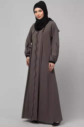 Grey Kashibo Resham Embroidered Burkha