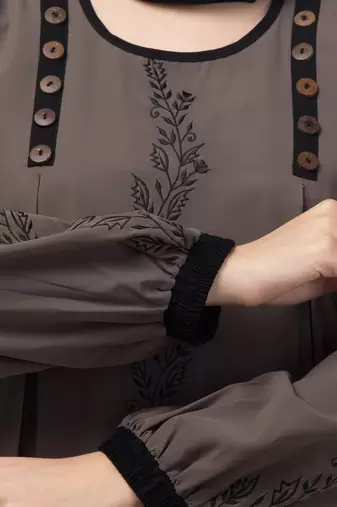 Grey Kashibo Resham Embroidered Burkha
