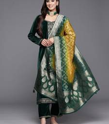 Green Velvet Salwar Suit with Embroidery Dupatta 3 pieces Kurta set for Women