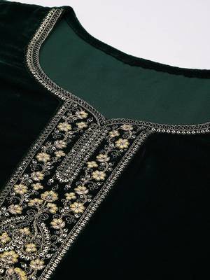 Green Velvet Salwar Suit with Embroidery Dupatta 3 pieces Kurta set for Women 7