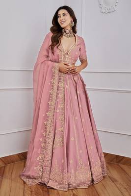 Trendmalls Pink Satin Sequence Work Semi-Stitched Lehenga Choli with Net Dupatta For Women 1