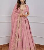Pink Satin Sequence Work Semi-Stitched Lehenga Choli with Net Dupatta For Women