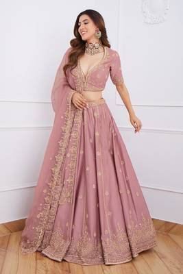 Trendmalls Pink Satin Sequence Work Semi-Stitched Lehenga Choli with Net Dupatta For Women 2