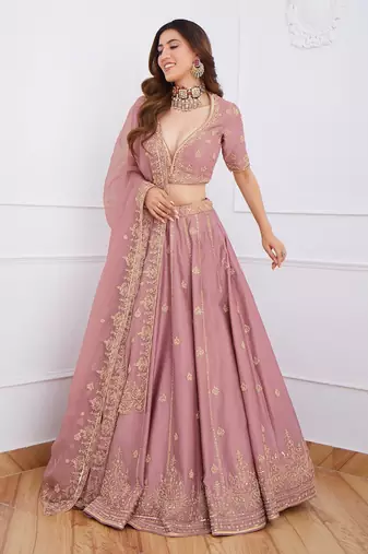 Trendmalls Pink Satin Sequence Work Semi-Stitched Lehenga Choli with Net Dupatta For Women