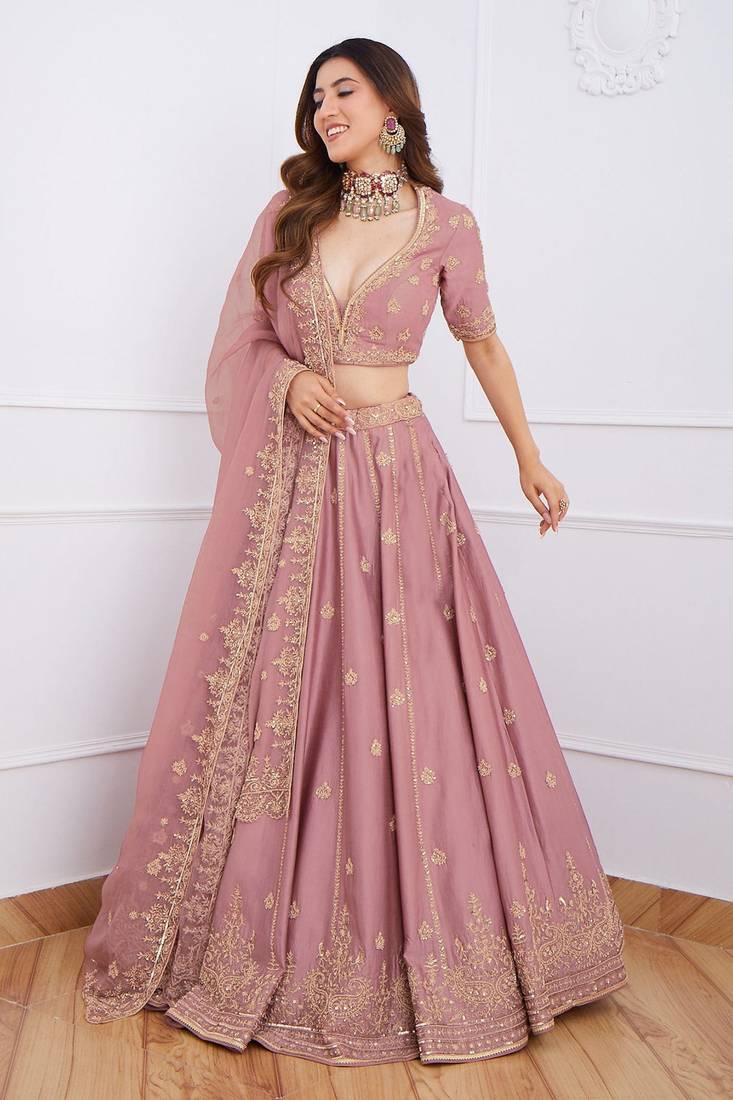Pink Satin Sequence Work Semi-Stitched Lehenga Choli with Net Dupatta For Women