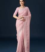 Kasee Women'S Embellished Embroidered Organza Sequinned Saree With Unstitched Blouse Piece