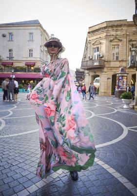 Rajtex Light Pink Printed Crepe-Sarees With Blouse 1