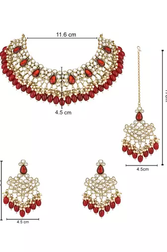 traditional kundan pearl hanging choker necklace jewellery set with earrings & maang tikka