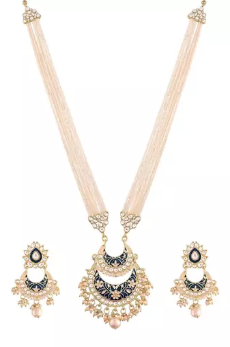 Blue beaded_jewellery Yellow Gold Alloy   Necklace   with Pair of Earring