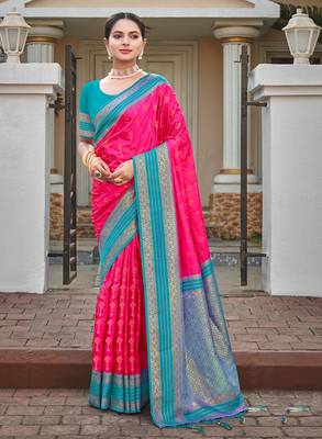 Sangam Prints Pink Silk Woven Work Traditional Saree 1