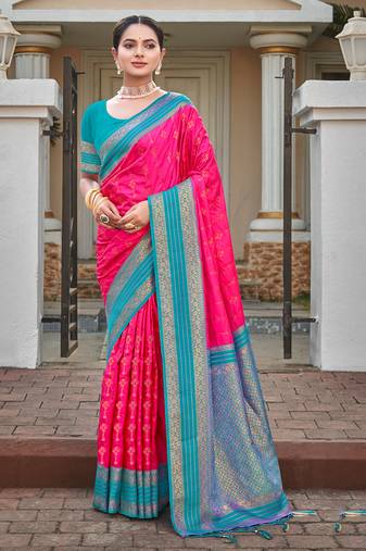 Sangam Prints Pink Silk Woven Work Traditional Saree