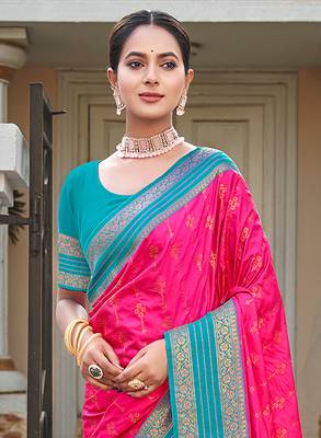 Sangam Prints Pink Silk Woven Work Traditional Saree 2