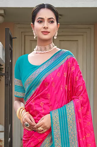 Sangam Prints Pink Silk Woven Work Traditional Saree
