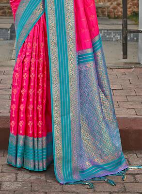 Sangam Prints Pink Silk Woven Work Traditional Saree 3