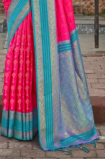 Sangam Prints Pink Silk Woven Work Traditional Saree