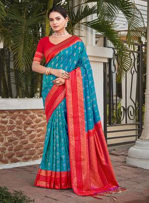 Sangam Prints Sky Blue Silk Woven Work Traditional Saree 1