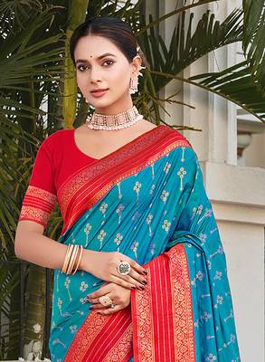 Sangam Prints Sky Blue Silk Woven Work Traditional Saree 2