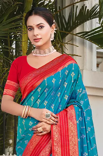 Sangam Prints Sky Blue Silk Woven Work Traditional Saree