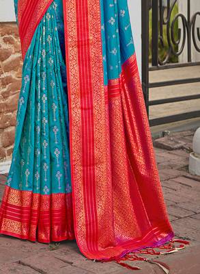 Sangam Prints Sky Blue Silk Woven Work Traditional Saree 3