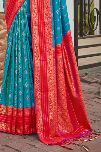 Sangam Prints Sky Blue Silk Woven Work Traditional Saree