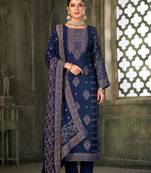 Heavy zari woven blue colour viscose pashmina fabric partywear salwar kameez