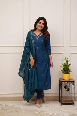 Teal blue colour ethnic looks embroidered girlish salwar kameez 1