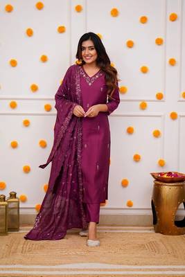 Wine colour ethnic looks embroidered girlish salwar kameez 1