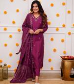 Wine colour ethnic looks embroidered girlish salwar kameez