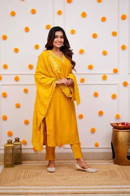 Mustard colour ethnic looks embroidered girlish salwar kameez 3