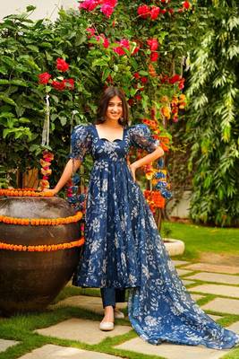 Blue colour smart and ethnic looking readymade salwar kameez for graceful festive looks 1