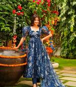 Blue colour smart and ethnic looking readymade salwar kameez for graceful festive looks