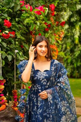 Blue colour smart and ethnic looking readymade salwar kameez for graceful festive looks 3